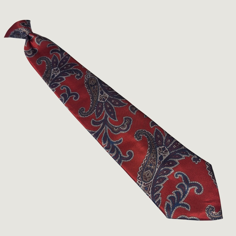 Towncraft Clip On Tie Red Paisley Pattern Polyester Vintage Necktie 3.5x19